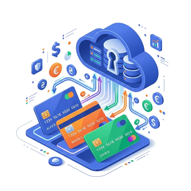 Bank cards syncing automatically with the cloud in multiple currencies